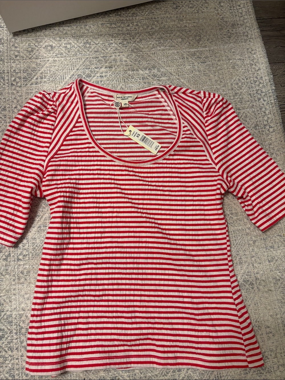 Max Studios Red & White Striped Scoop Neck Women's Top